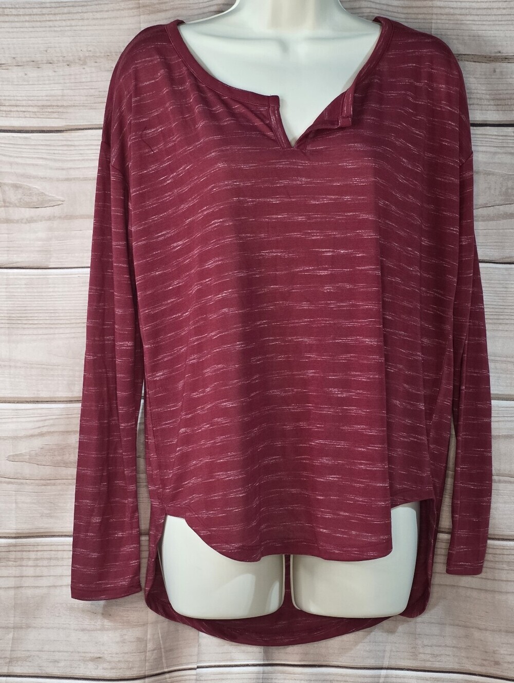 Old Navy Shirt Split Neck Space Dye Long Sleeve Hi Low Brick Red Maroon S